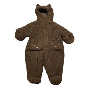 Okie Dokie Cozy Brown Fleece Kids One Piece, 6-9 Months